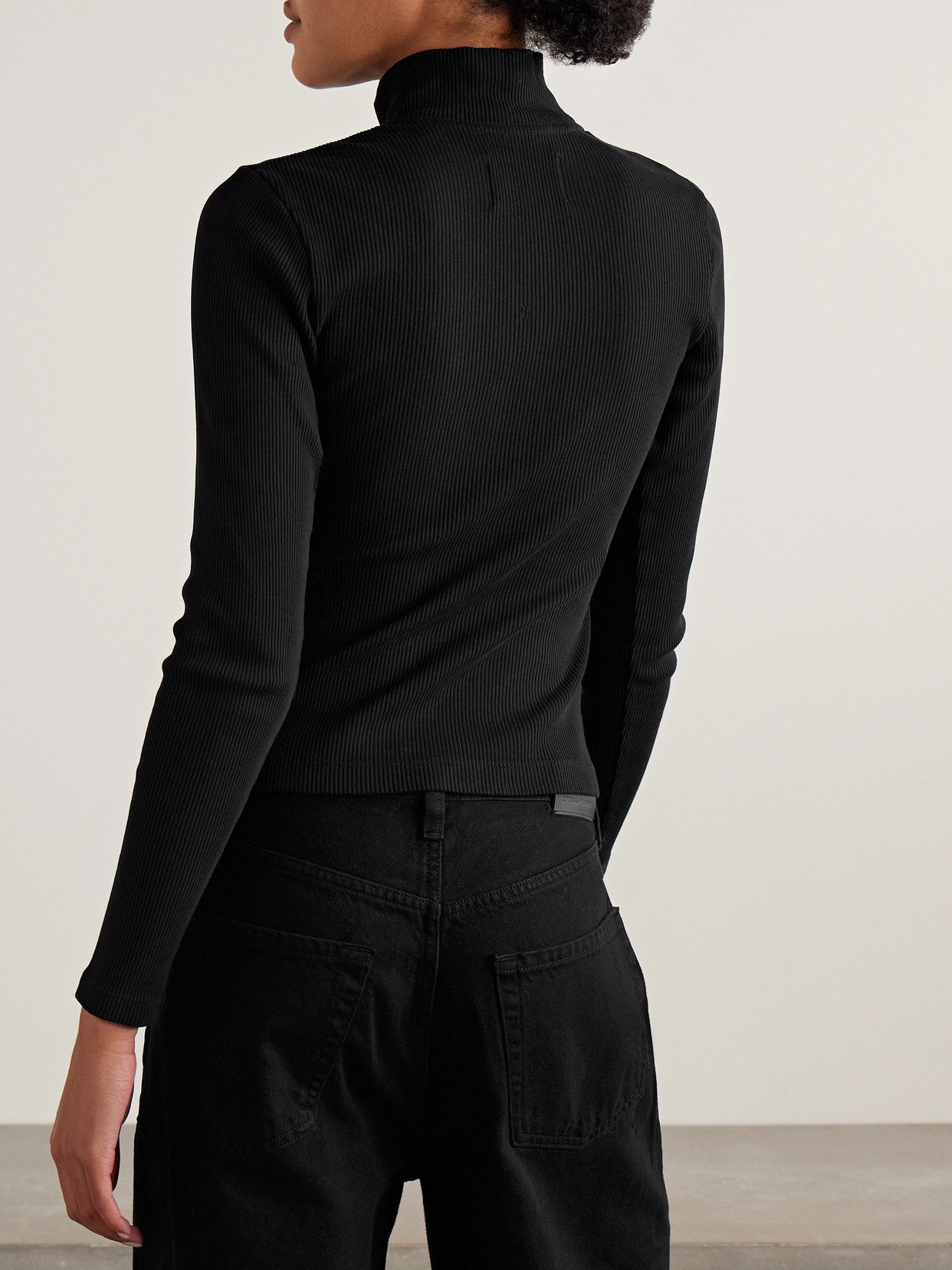 Citizen Of Humanity Sheena Ribbed Stretch-cotton And Lyocell-blend Henley Top In Black