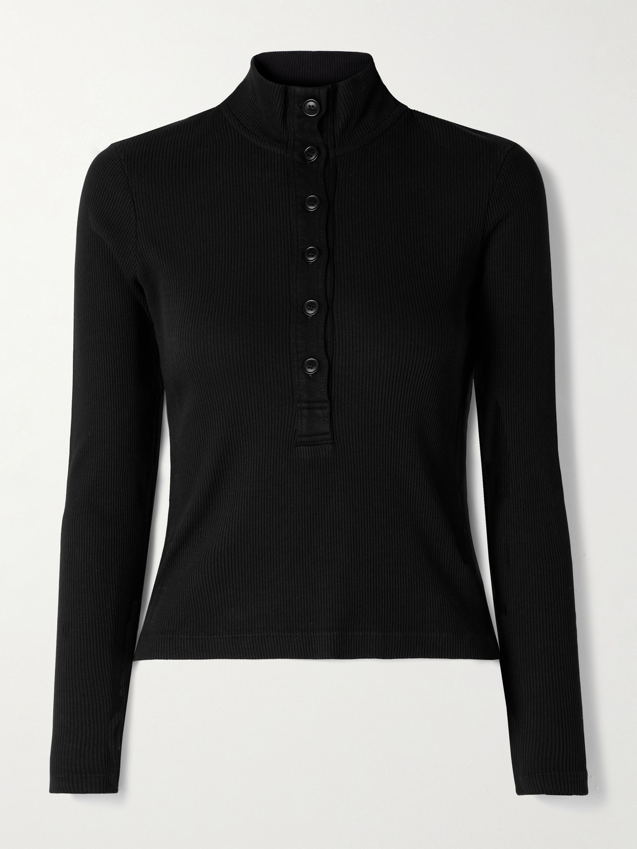 Citizen Of Humanity Sheena Ribbed Stretch-cotton And Lyocell-blend Henley Top In Black