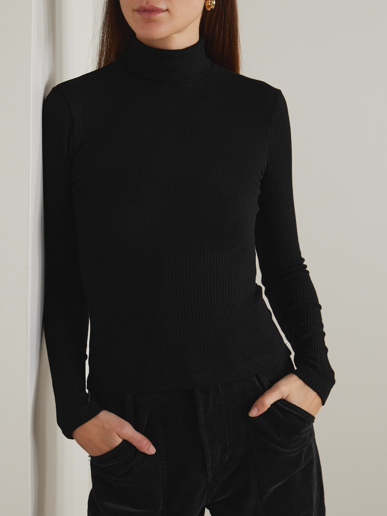 Caradene Ribbed Stretch-Lyocell Turtleneck Sweater