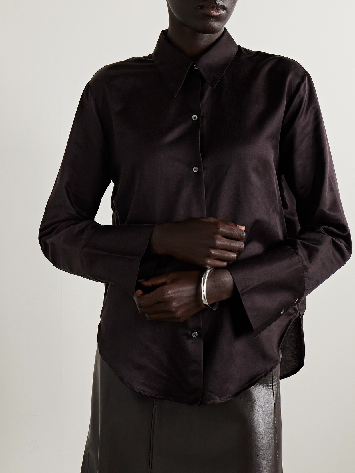 Citizen Of Humanity Camilla Cotton And Silk-blend Satin Shirt In Brown