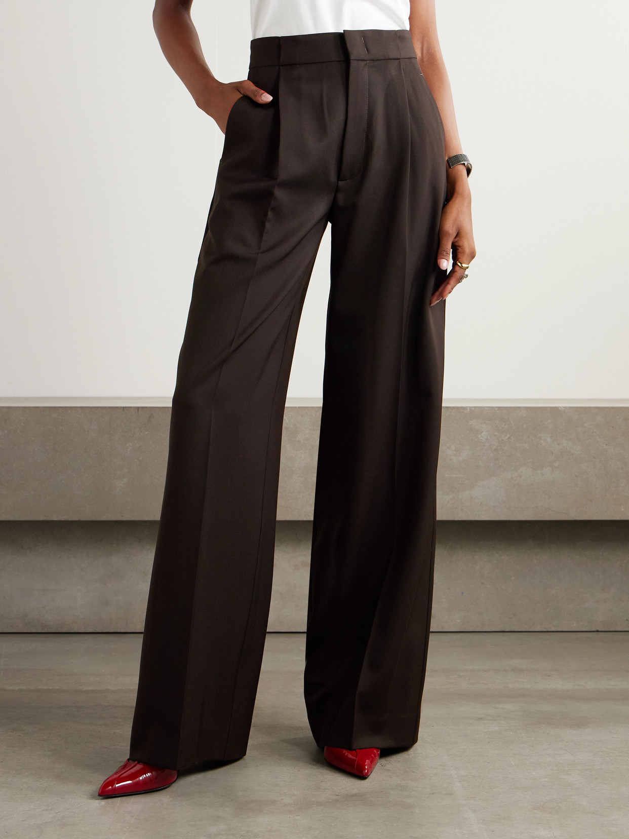 Sasuphi Bogart Pleated Wool Wide-leg Pants In Black