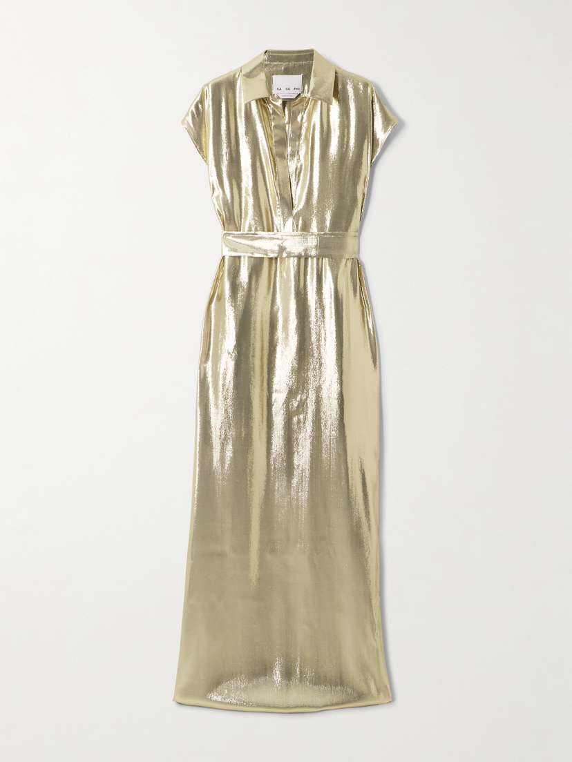 SASUPHI Francesca Belted Metallic Silk-blend Maxi Dress