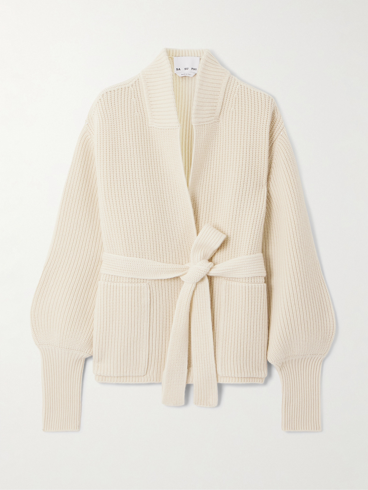 Sasuphi Belted Ribbed Cashmere Cardigan In White