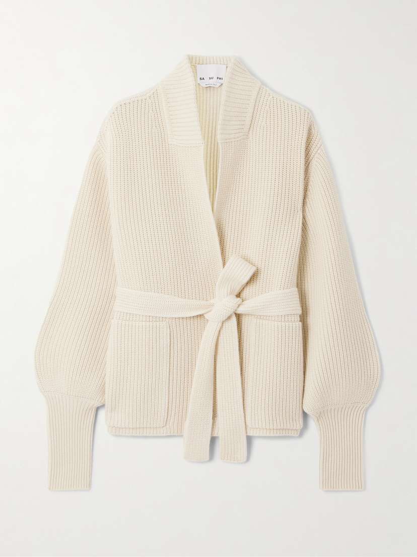 SASUPHI Belted Ribbed Cashmere Cardigan