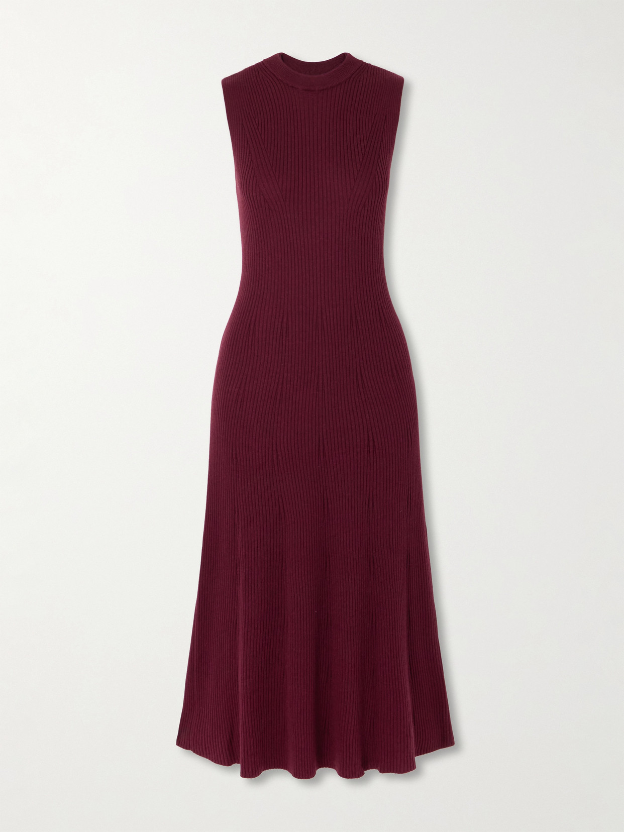 Sasuphi Ribbed-knit Cashmere And Silk-blend Midi Dress In Burgundy