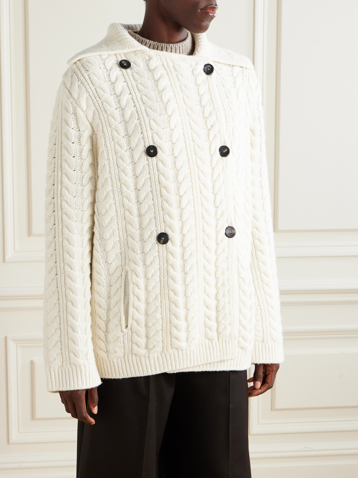 Sasuphi Double-breasted Cable-knit Merino Wool And Cashmere-blend Cardigan In Neutral
