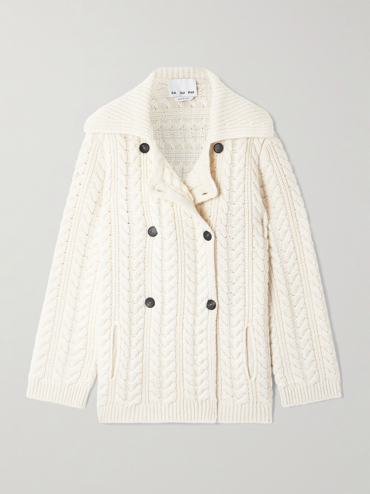 Sasuphi Double-breasted Cable-knit Merino Wool And Cashmere-blend Cardigan In Neutral