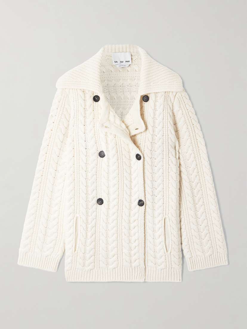 SASUPHI Double-breasted Cable-knit Merino Wool And Cashmere-blend Cardigan