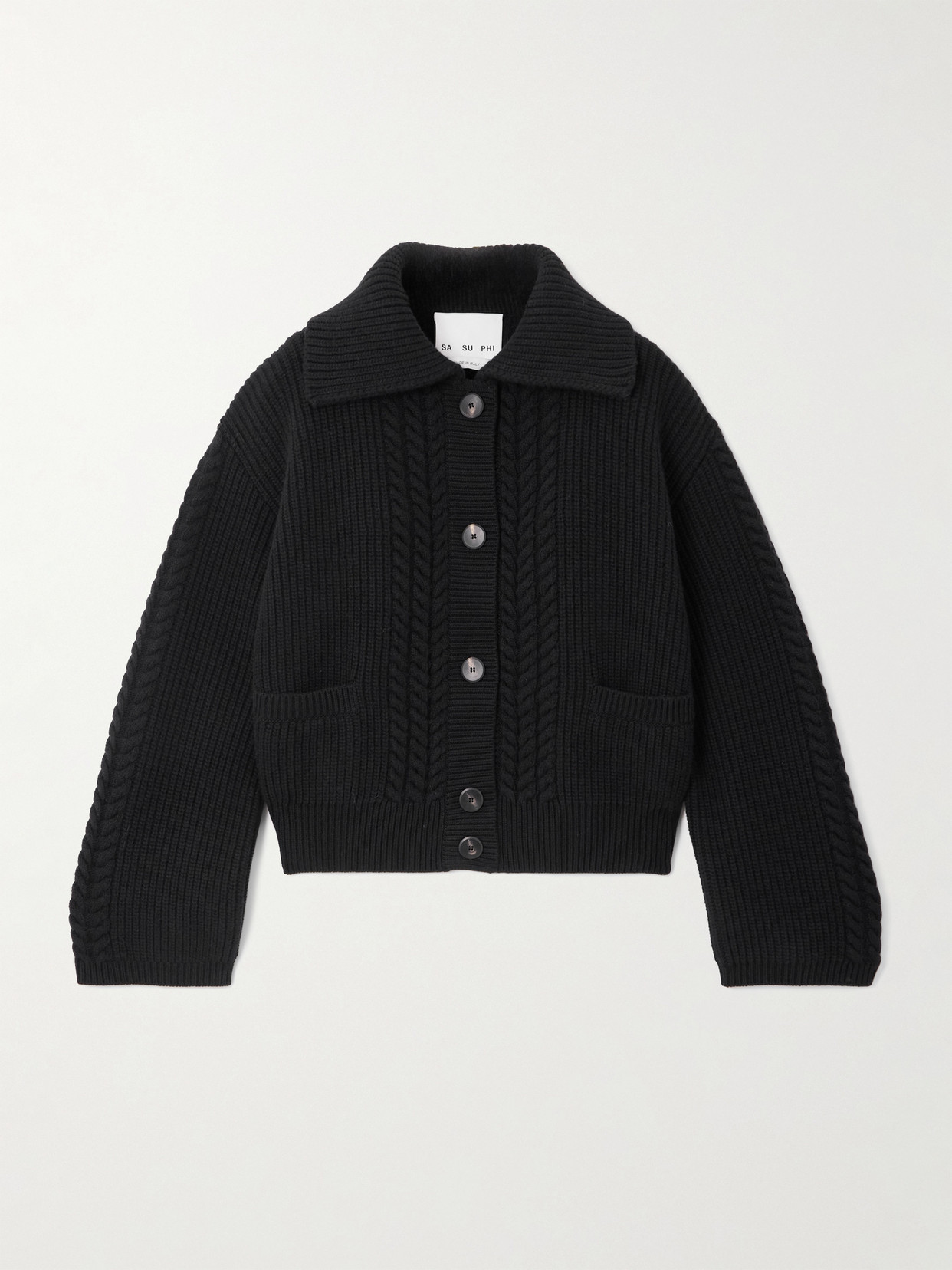Sasuphi Cable-knit Wool And Cashmere-blend Cardigan In Black