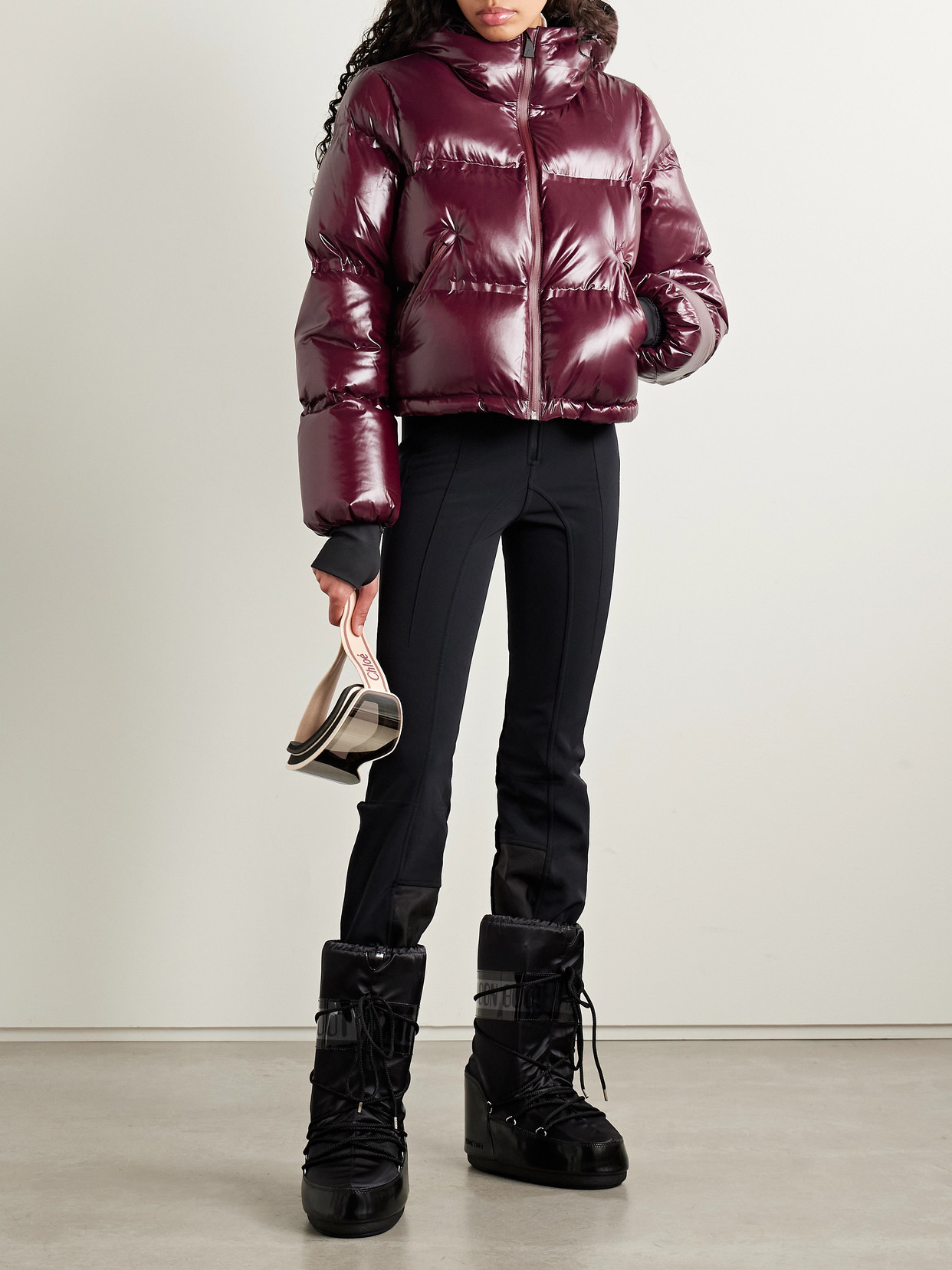 Aztech Mountain Minnie Nuke Hooded Quilted Down Ski Jacket In Burgundy