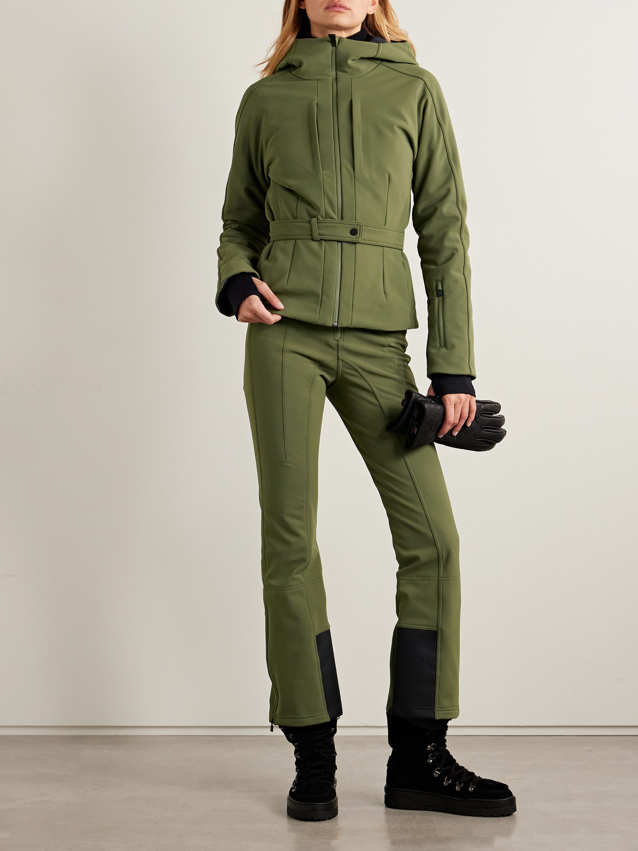 Aztech Mountain Bella Belted Hooded Padded Down Ski Jacket In Green