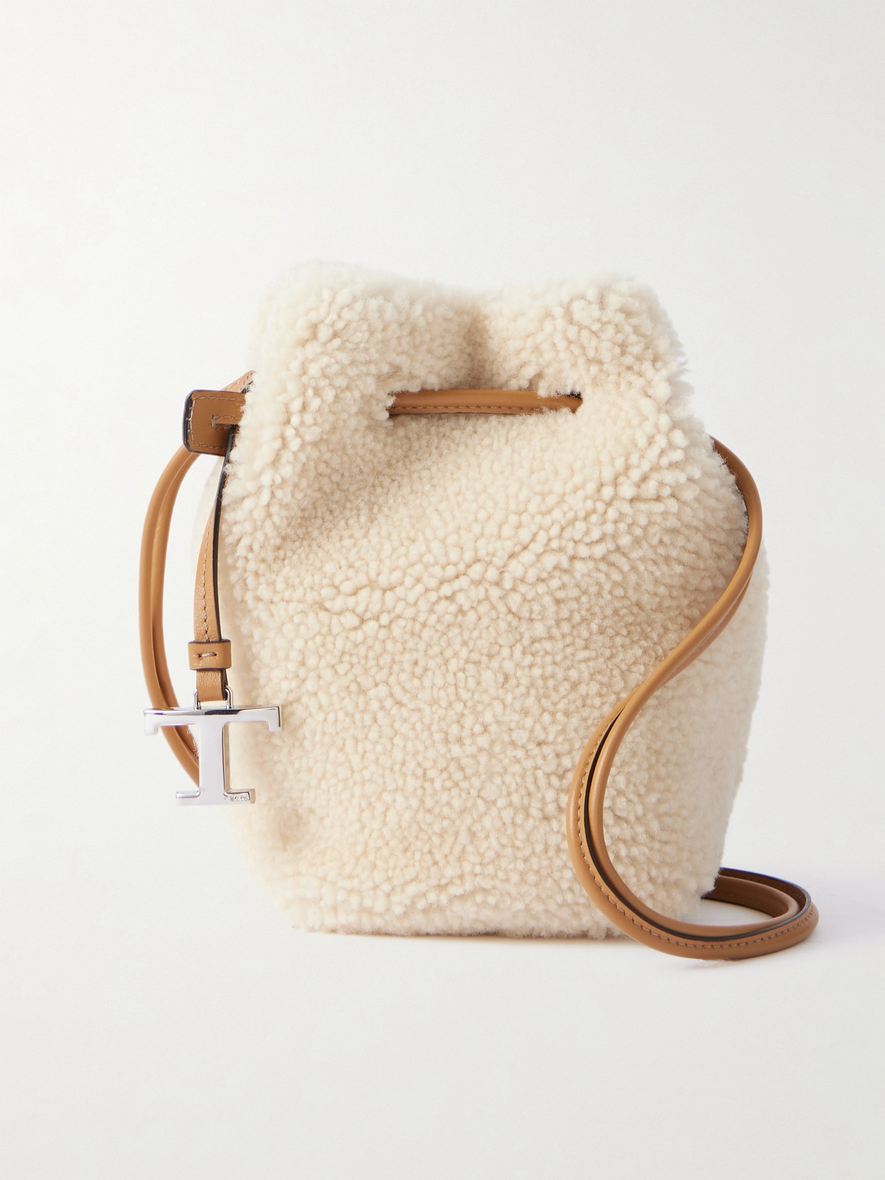 Tod's Buz Micro Leather-trimmed Shearling Bucket Bag In White