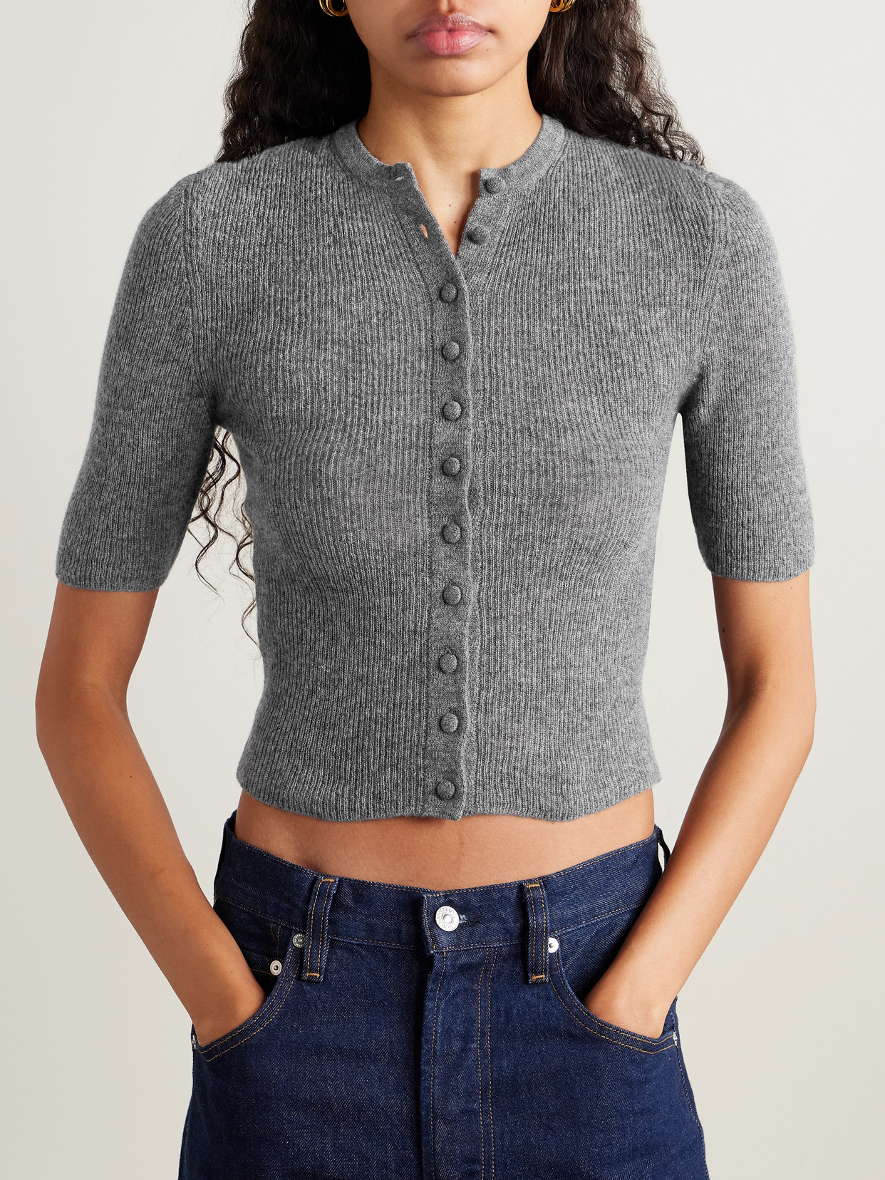 Citizen Of Humanity Tabitha Ribbed Wool And Cashmere-blend Cardigan In Gray