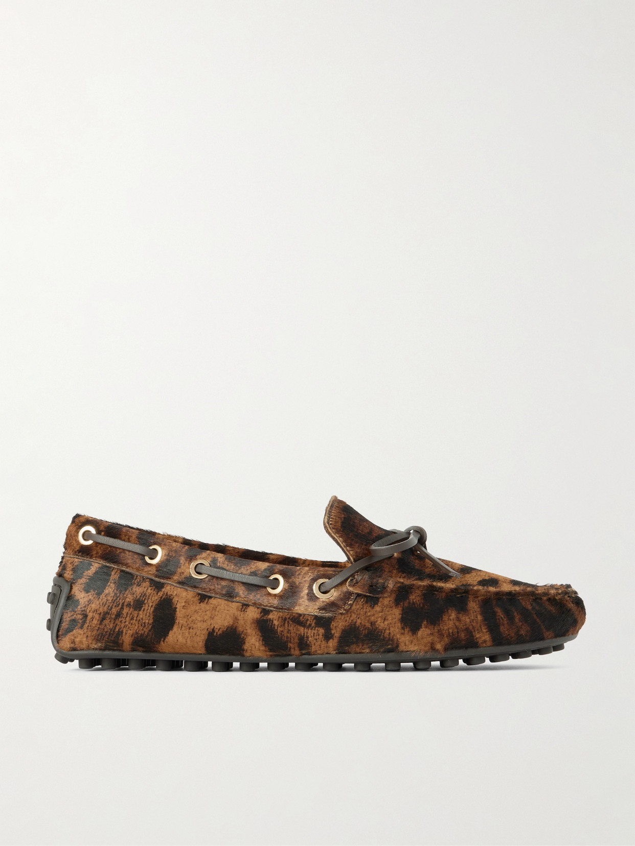 Tod's Gommino Leather-trimmed Leopard-print Calf Hair Boat Shoes In Multi