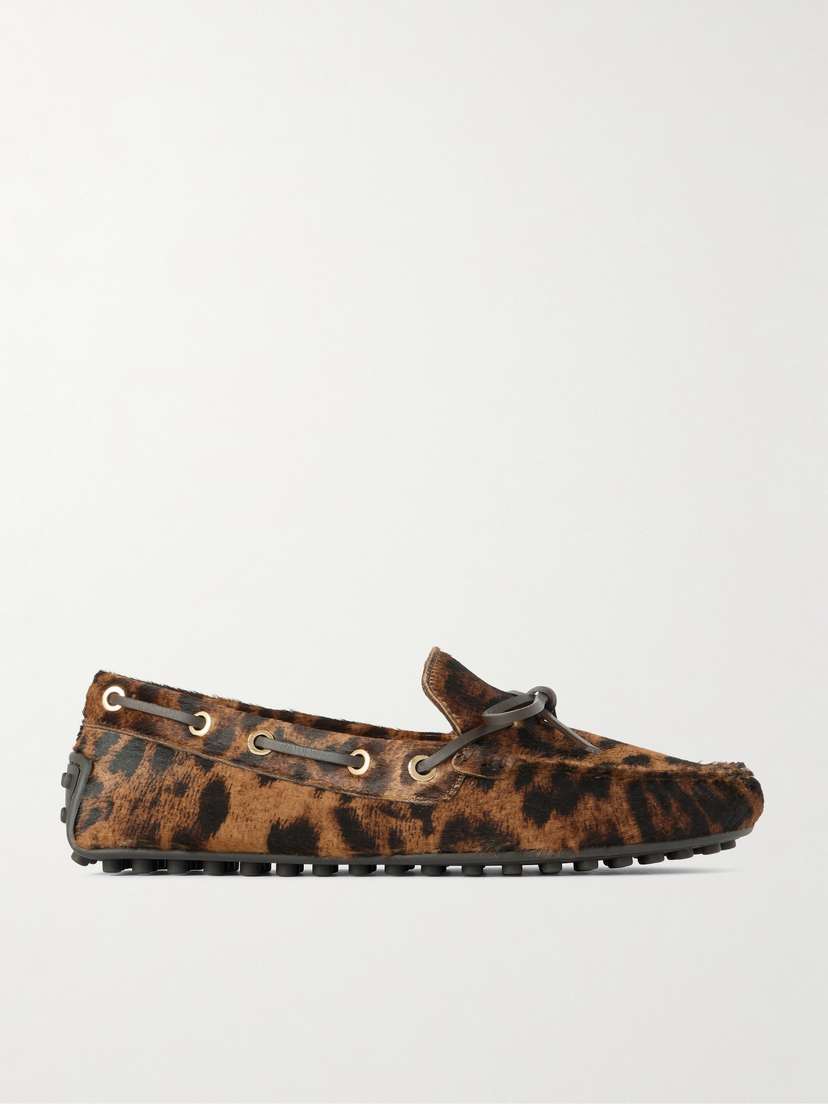 Tod's Gommino Leather-trimmed Leopard-print Calf Hair Boat Shoes
