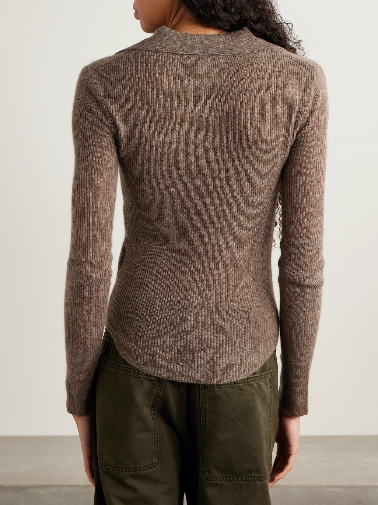 Citizen Of Humanity Simone Ribbed Wool And Cashmere-blend Polo Sweater In Brown