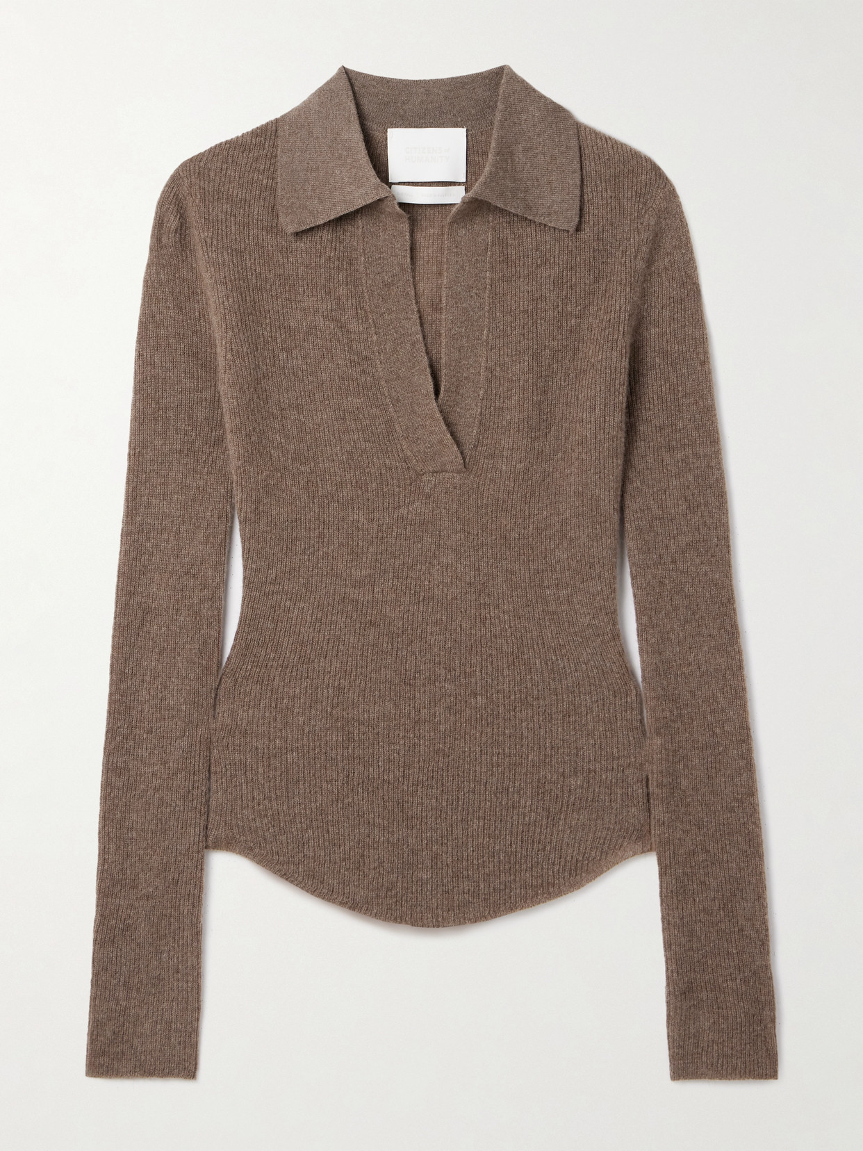 Citizen Of Humanity Simone Ribbed Wool And Cashmere-blend Polo Sweater In Brown