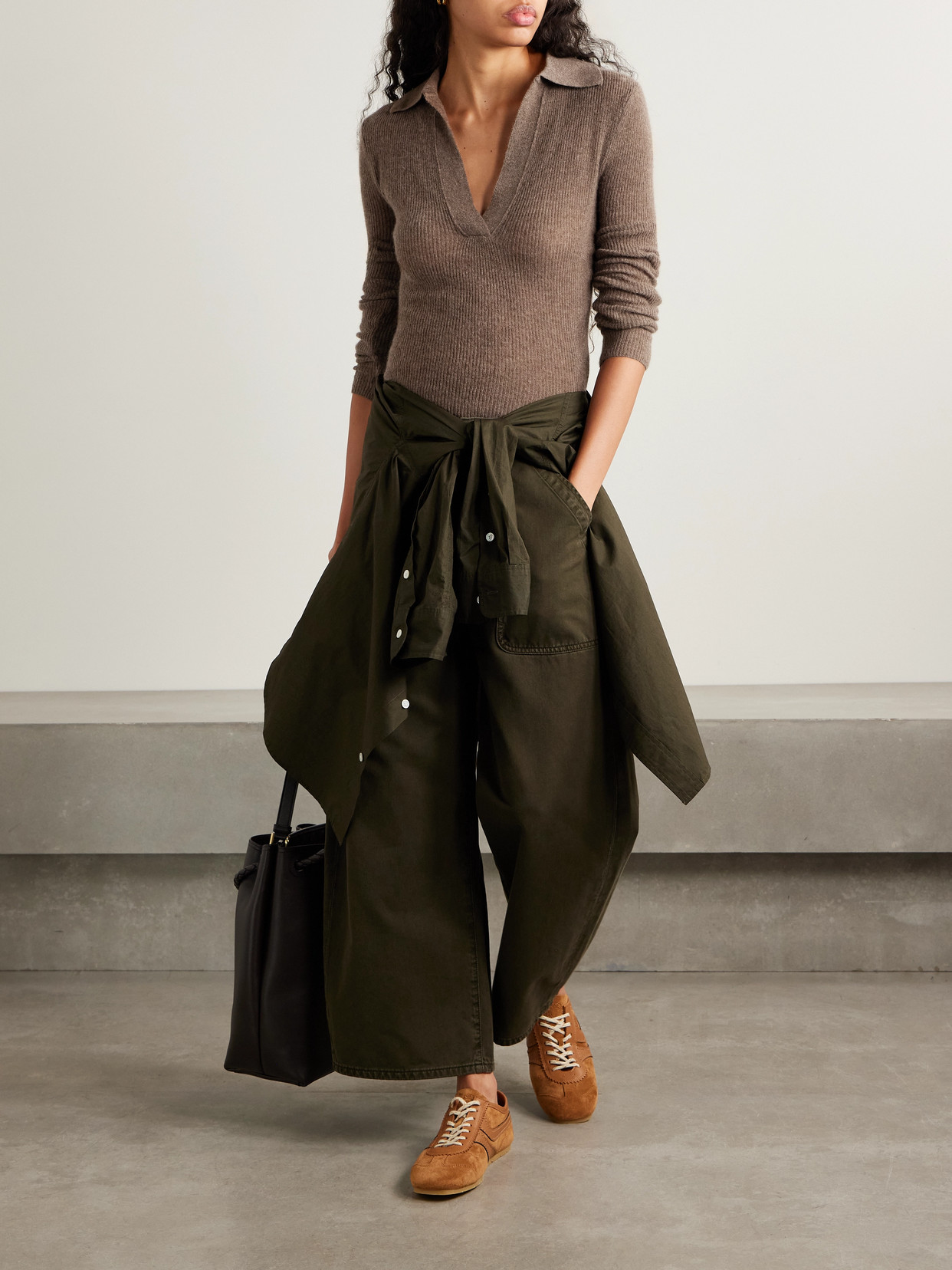 Citizen Of Humanity Simone Ribbed Wool And Cashmere-blend Polo Sweater In Brown