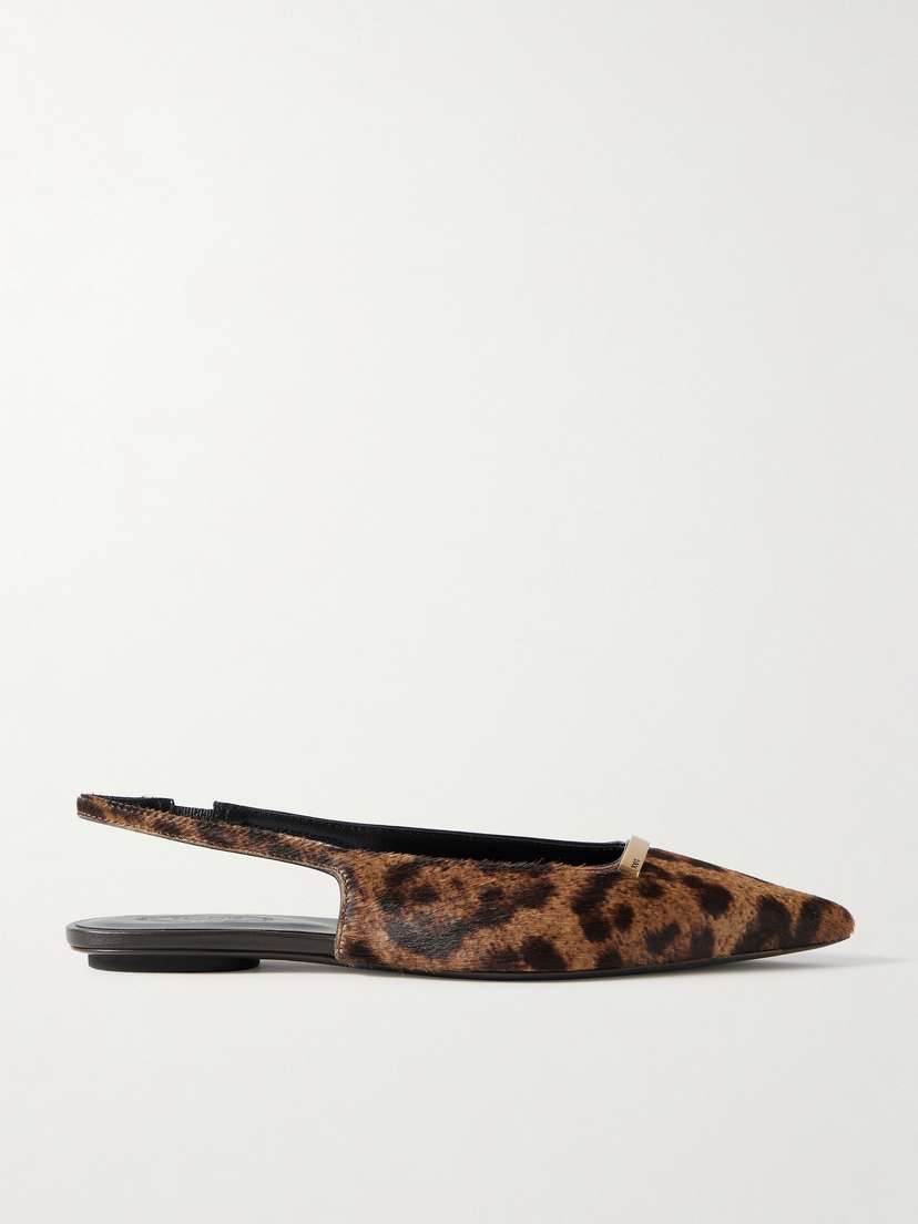 Tod's Embellished Leopard-print Calf Hair Slingback Flats