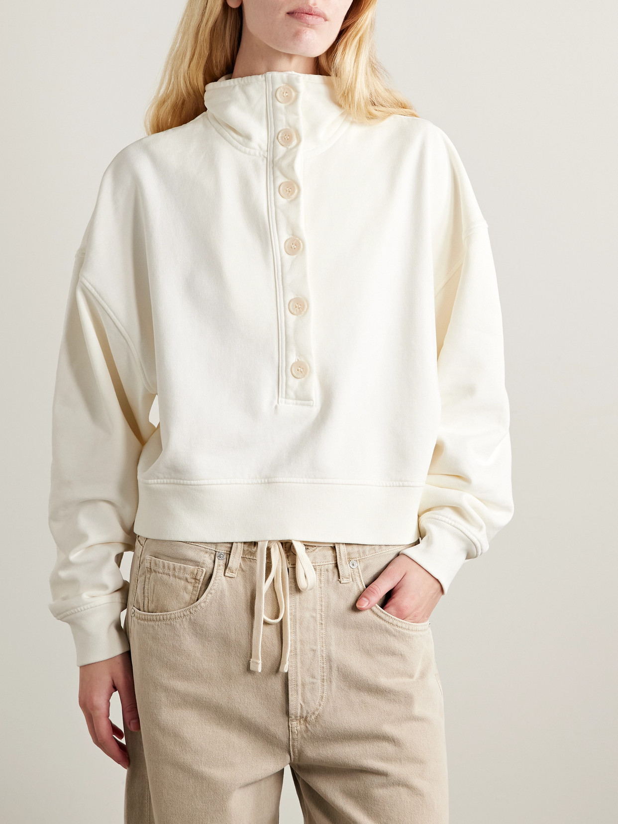 Citizen Of Humanity Mirelle Cropped Cotton-jersey Sweatshirt In White