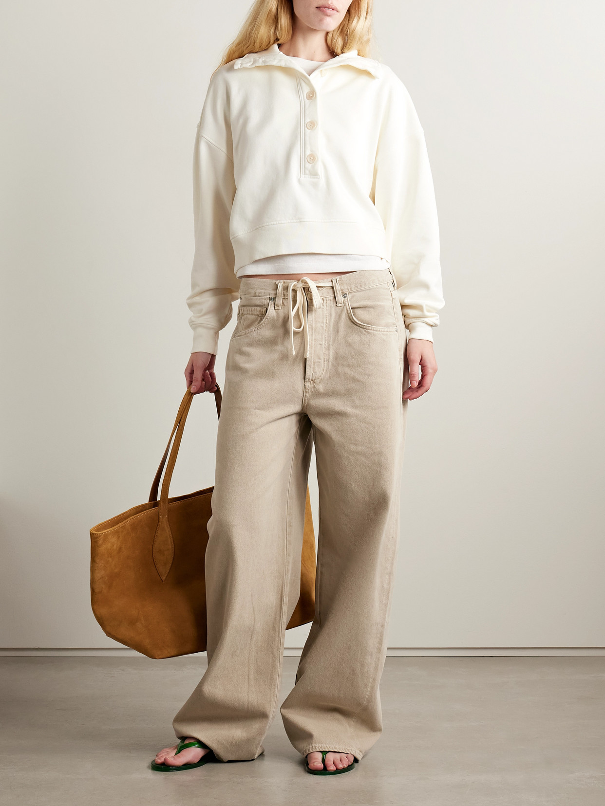 Citizen Of Humanity Mirelle Cropped Cotton-jersey Sweatshirt In White
