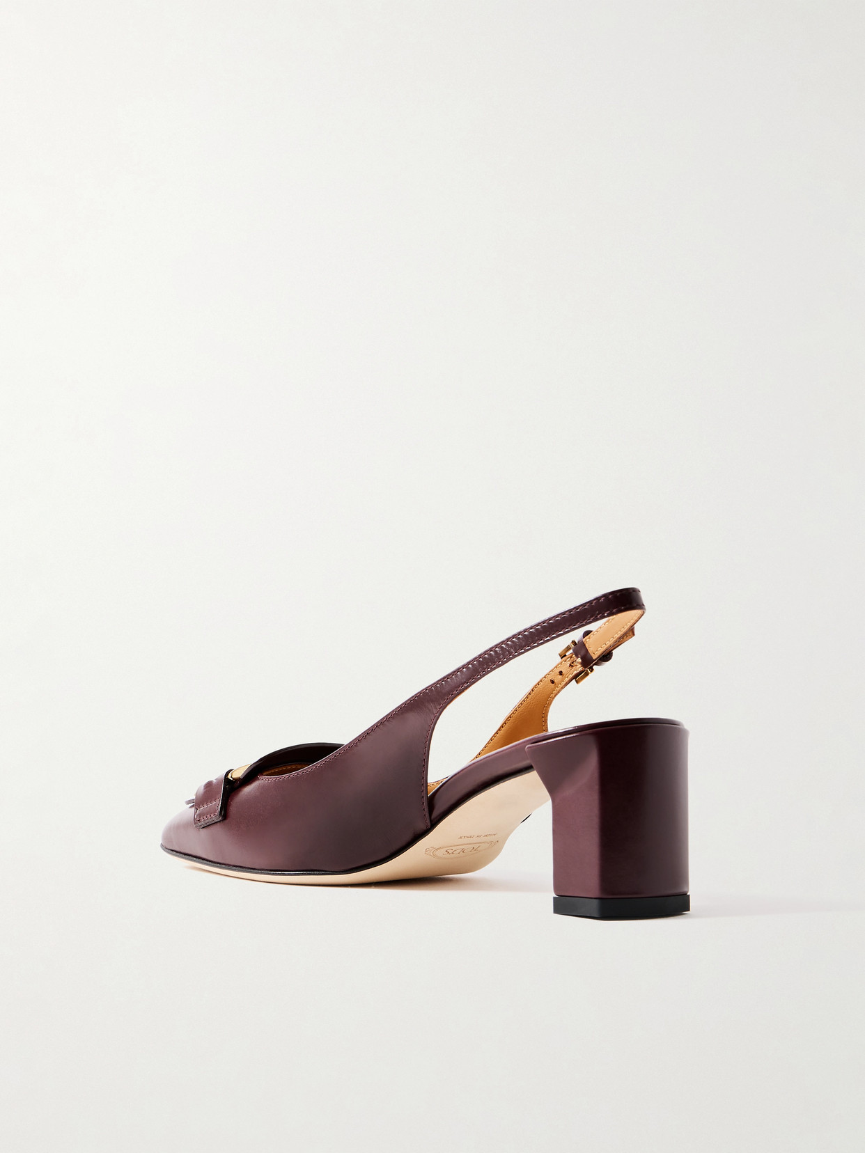 Tod's Chunky Heel Buckle Square Toe Pumps In Burgundy