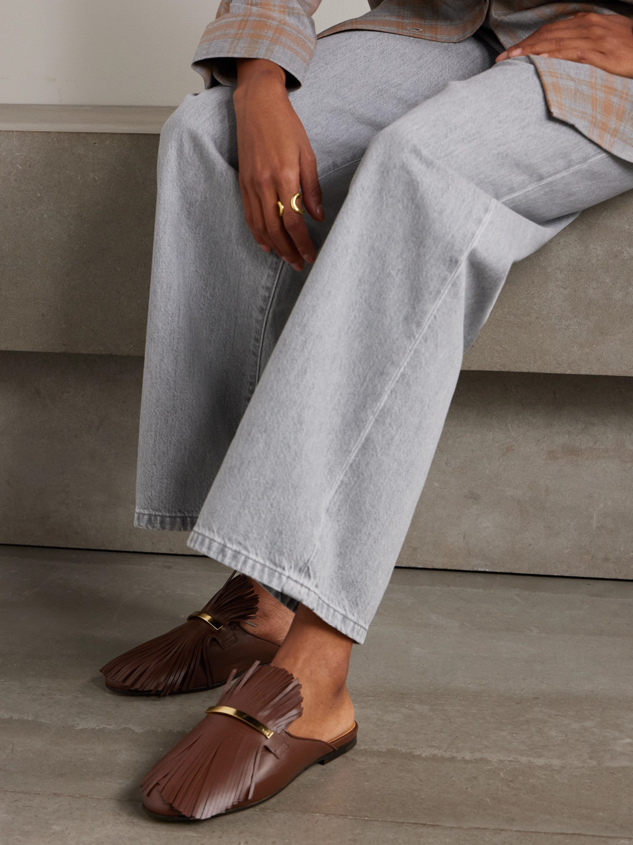 Tod's Embellished Fringed Leather Slippers In Brown