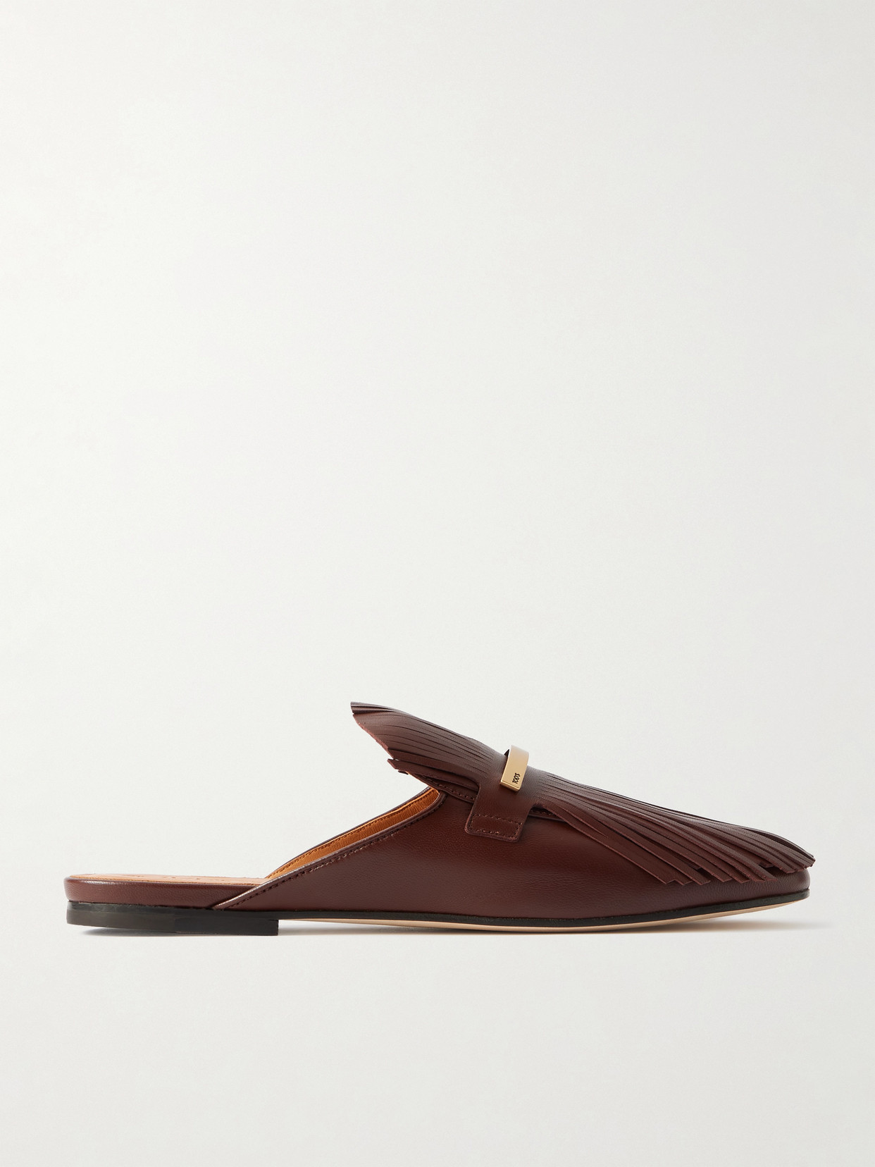 Tod's Embellished Fringed Leather Slippers In Brown