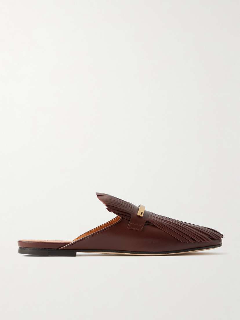 Tod's Embellished Fringed Leather Slippers
