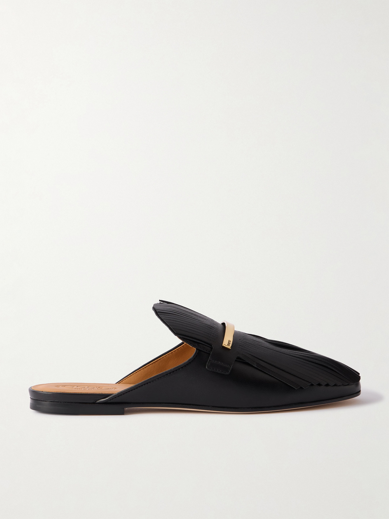 Tod's Embellished Fringed Leather Slippers In Black