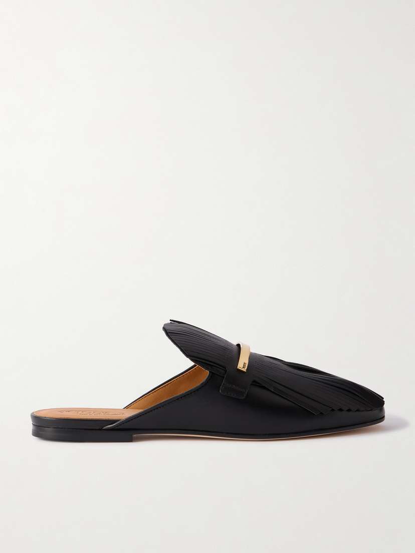Tod's Embellished Fringed Leather Slippers