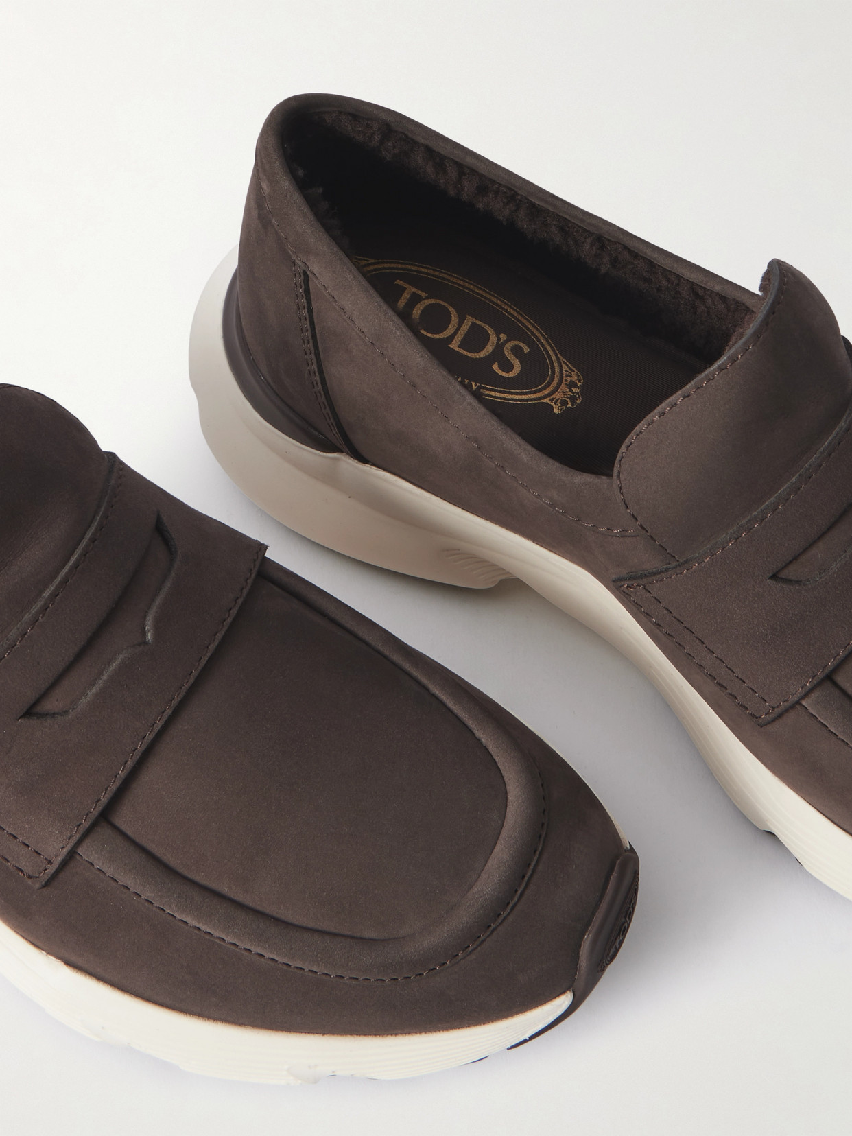 Tod's Sporty Suede Loafers Rubber Sole In Brown
