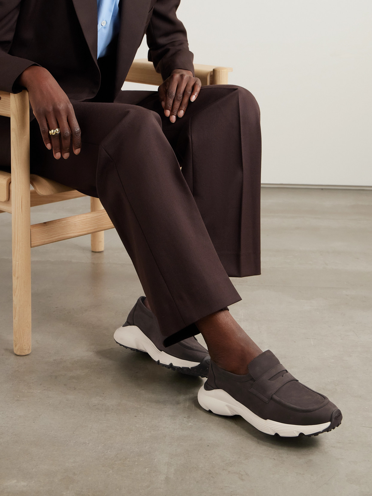 Tod's Sporty Suede Loafers Rubber Sole In Brown