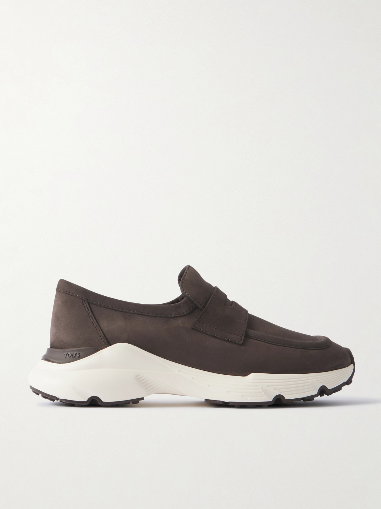 Tod's Sporty Suede Loafers Rubber Sole In Brown