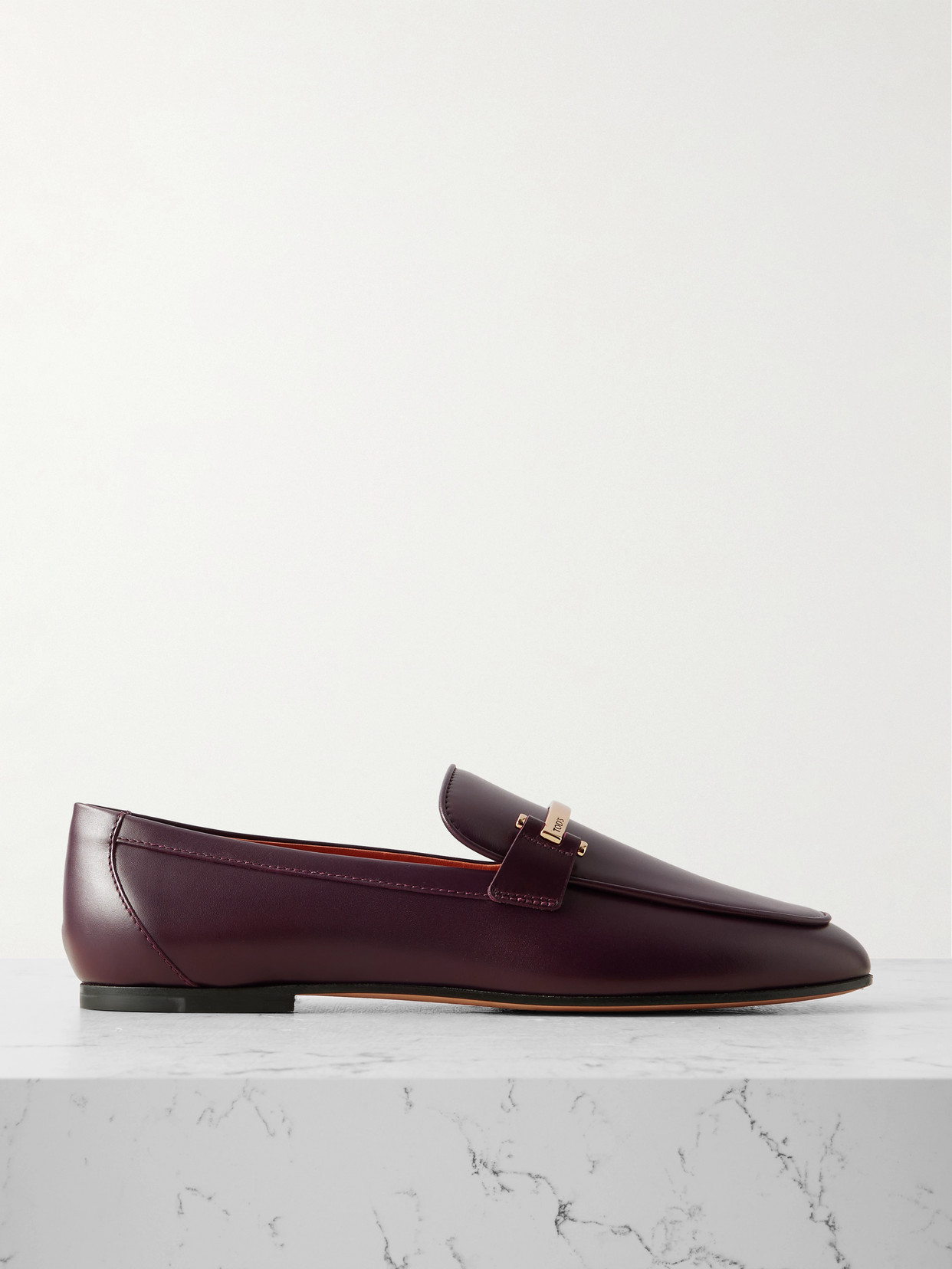 Tod's Embellished Leather Loafers In Burgundy
