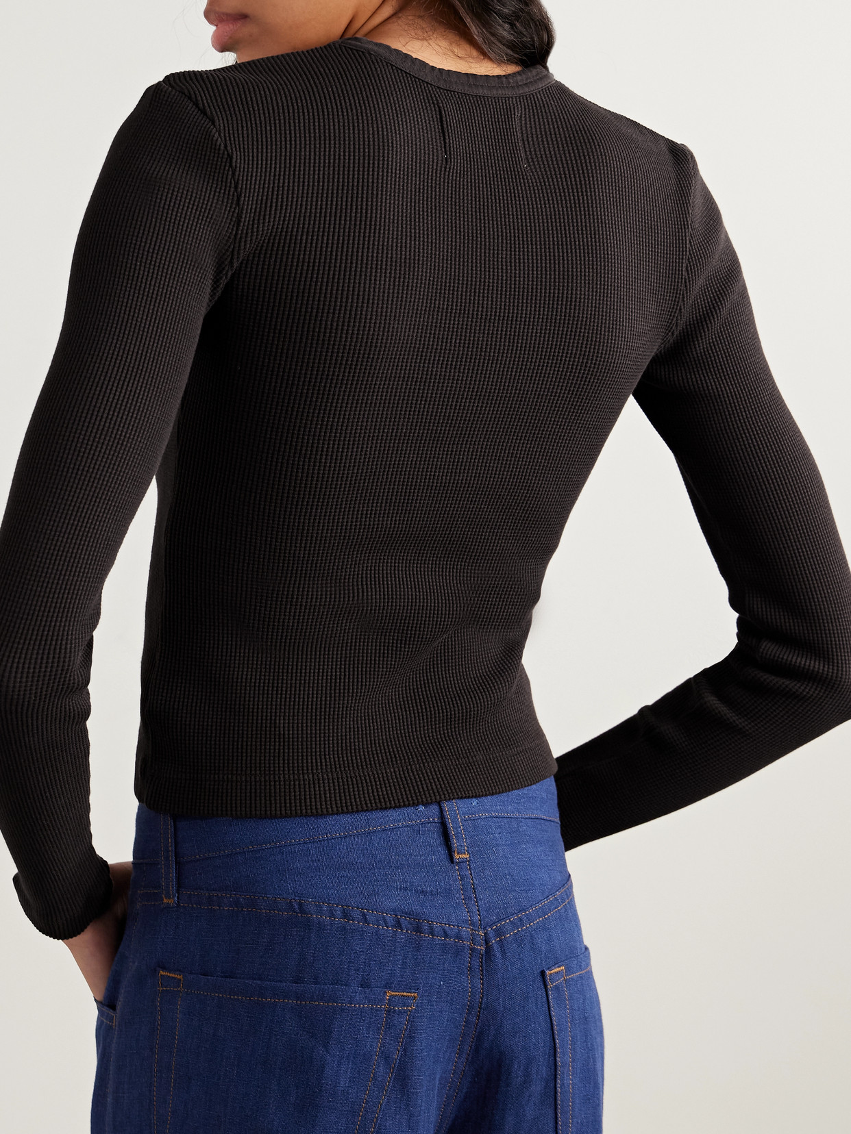 Citizen Of Humanity Pilar Waffle-knit Cotton T-shirt In Black