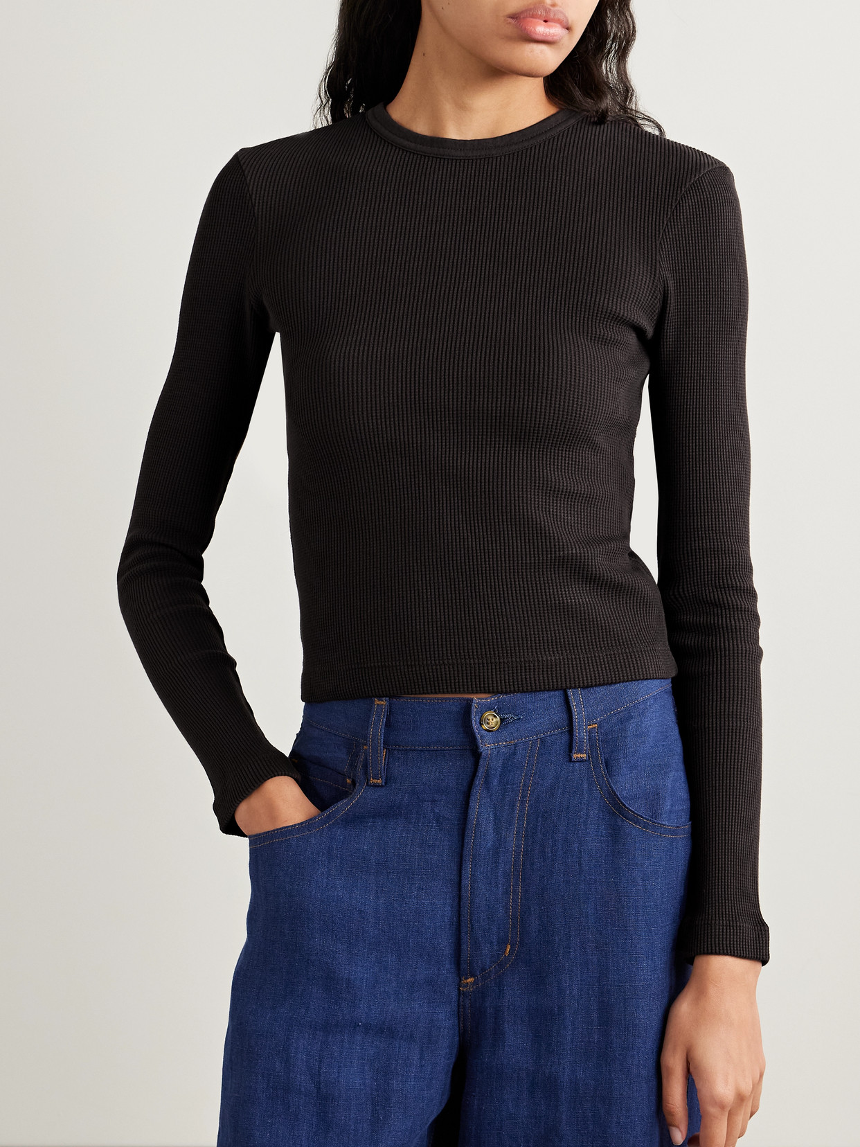 Citizen Of Humanity Pilar Waffle-knit Cotton T-shirt In Black