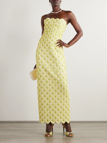 Clio Peppiatt Ariel strapless scalloped embellished satin gown