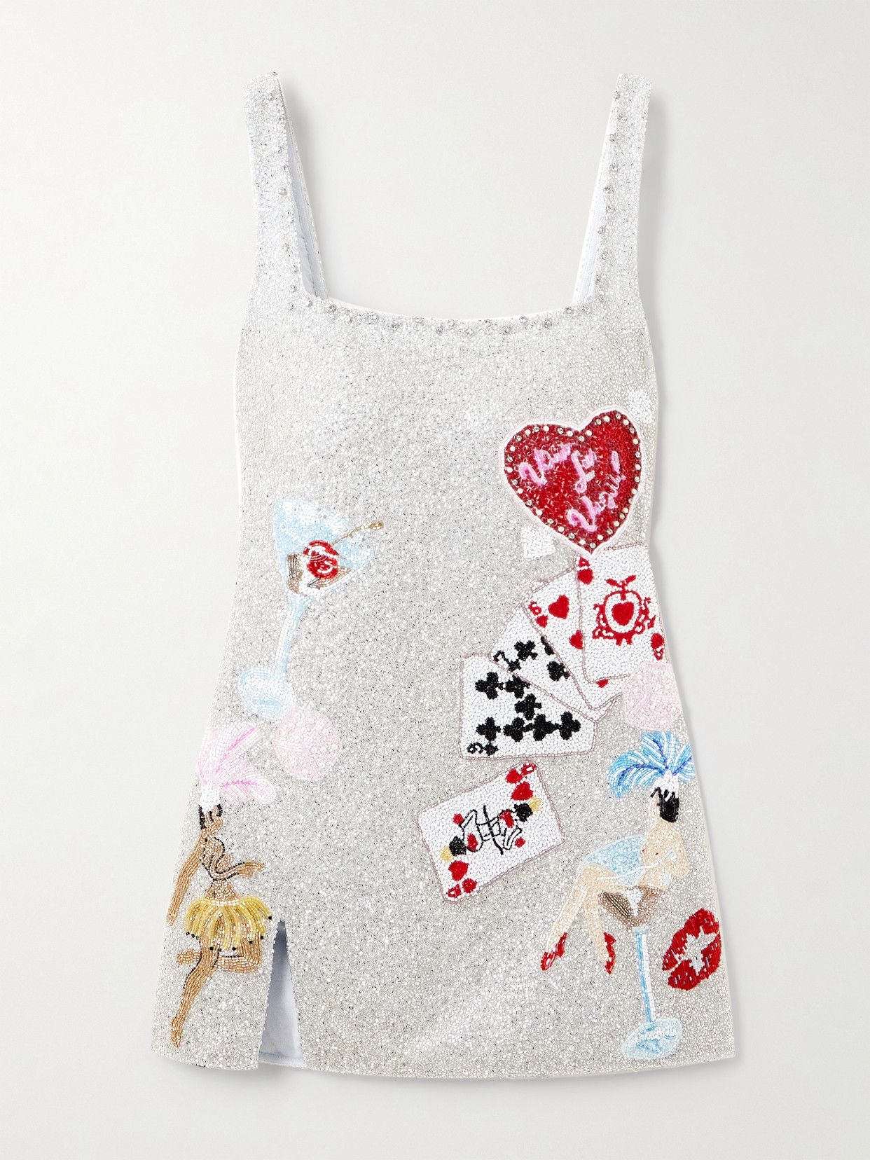 Clio Peppiatt Vegas Embellished Beaded Tulle Mini Dress In Silver