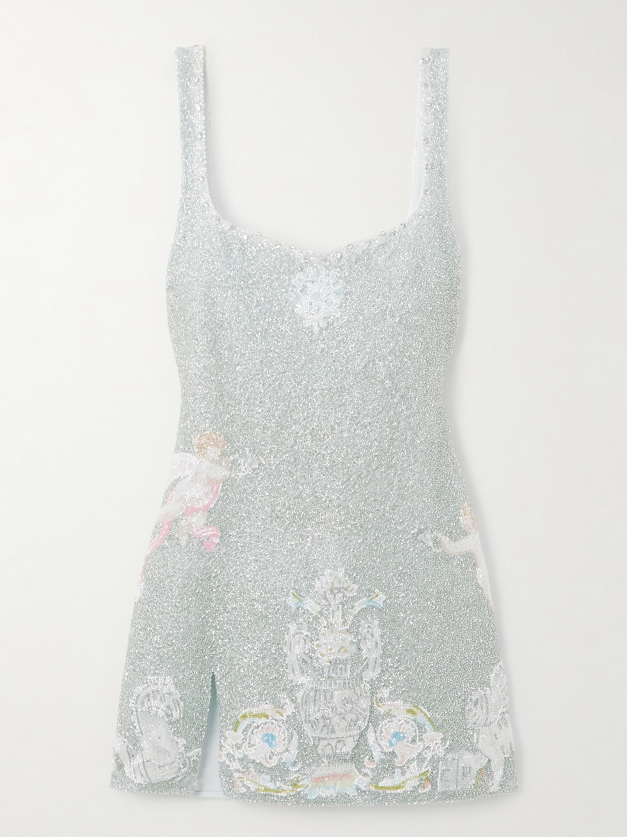 Clio Peppiatt Palazzo Crystal-embellished Beaded Tulle Mini Dress In White