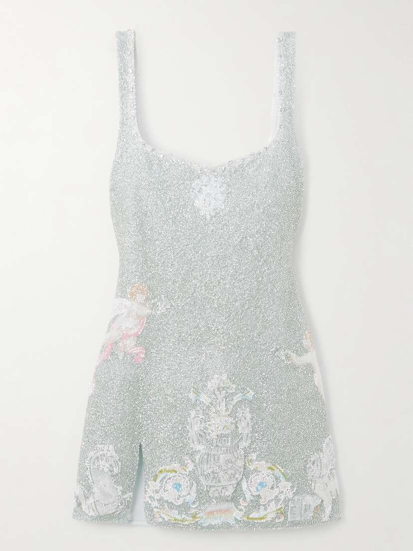 Clio Peppiatt Palazzo Crystal-embellished Beaded Tulle Mini Dress