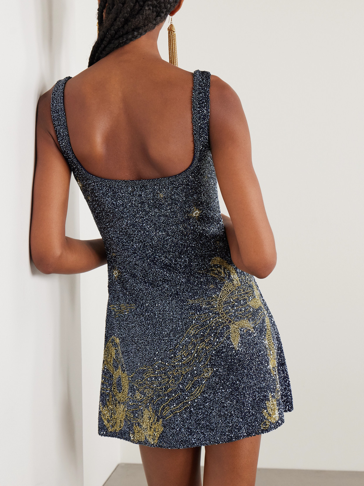 Clio Peppiatt Island Beaded Tulle Mini Dress In Brown
