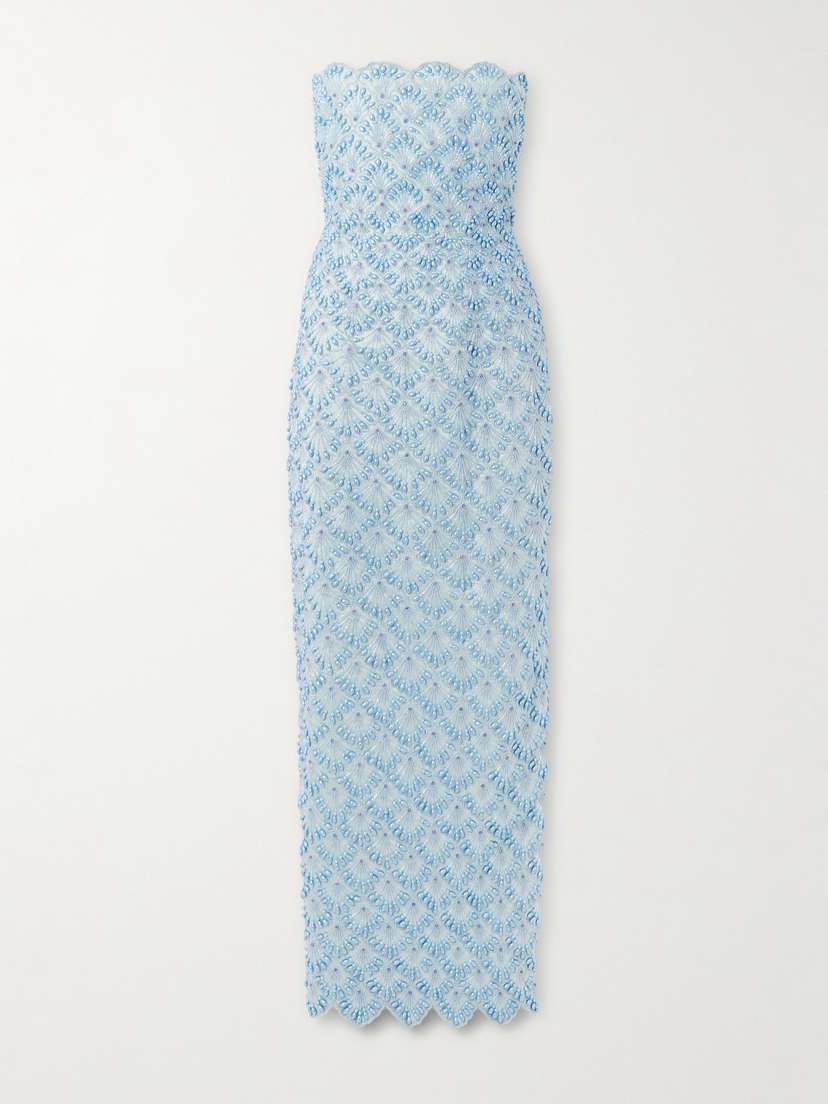 Clio Peppiatt Ariel Strapless Scalloped Embellished Satin Gown