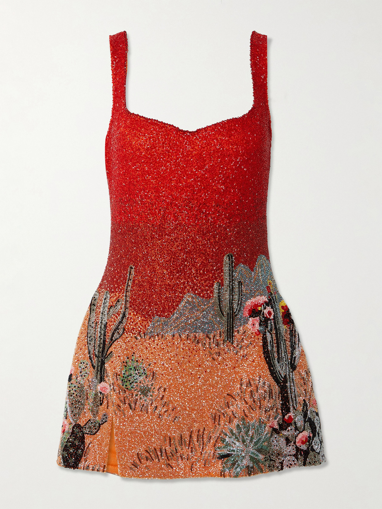 Clio Peppiatt West Coast Beaded Tulle Mini Dress In Orange
