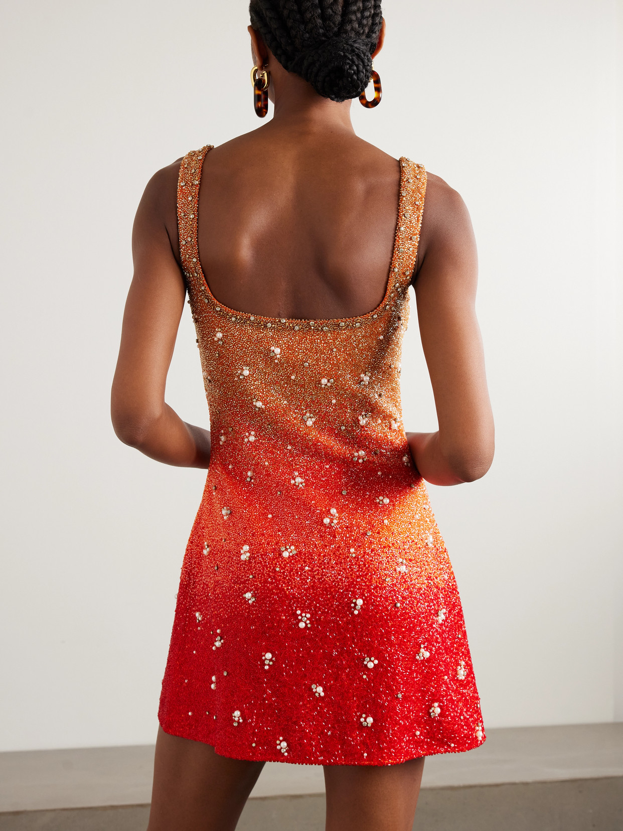 Clio Peppiatt Gradient Embellished Beaded Tulle Mini Dress In Red