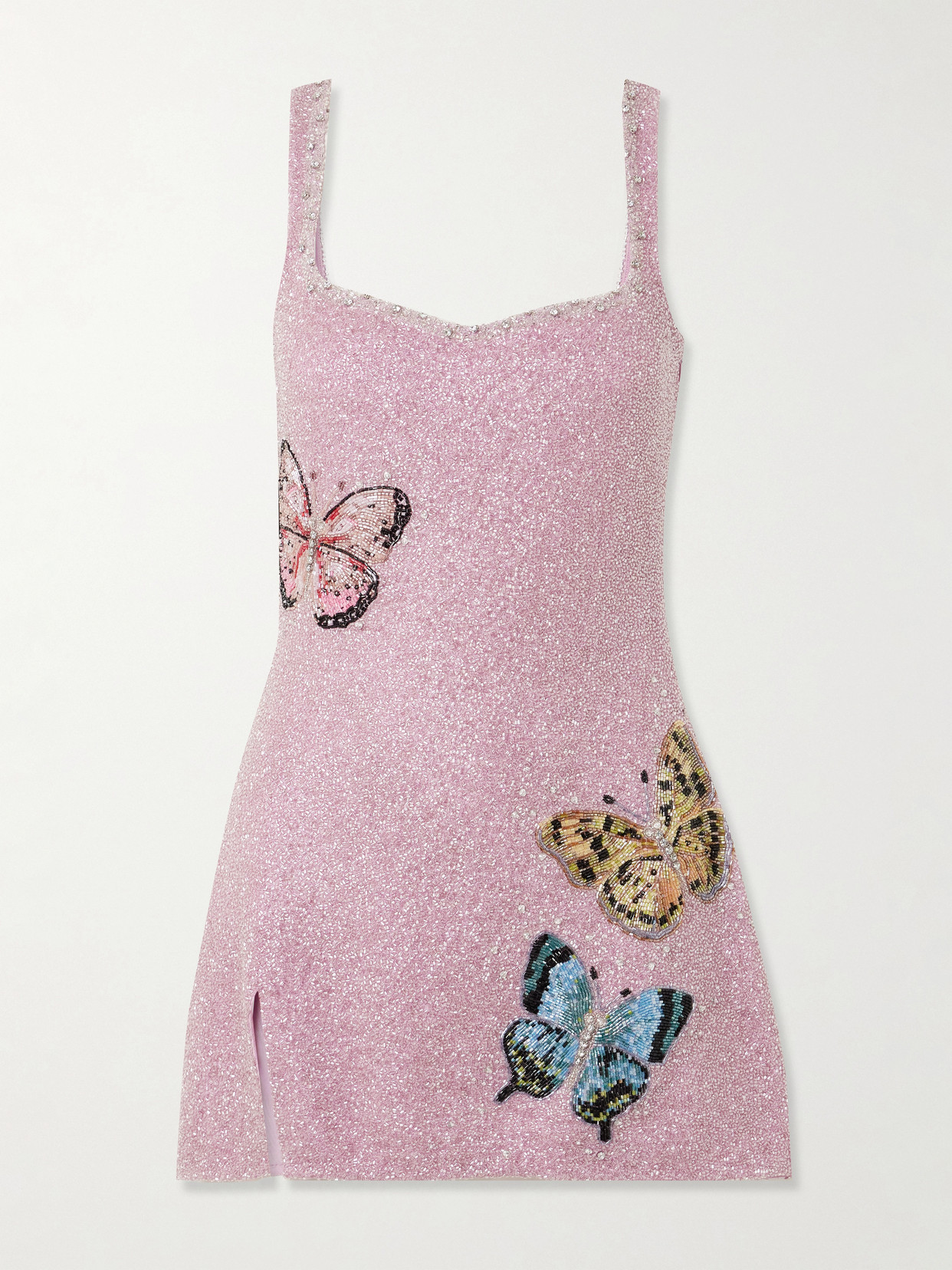 Clio Peppiatt Mariposa Crystal-embellished Beaded Tulle Mini Dress In Pink