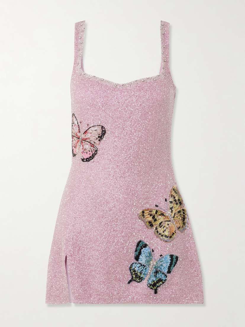 Clio Peppiatt Mariposa Crystal-embellished Beaded Tulle Mini Dress