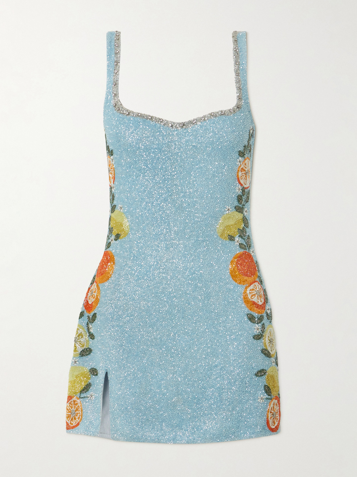 Clio Peppiatt Capri Crystal-embellished Beaded Tulle Mini Dress In Blue