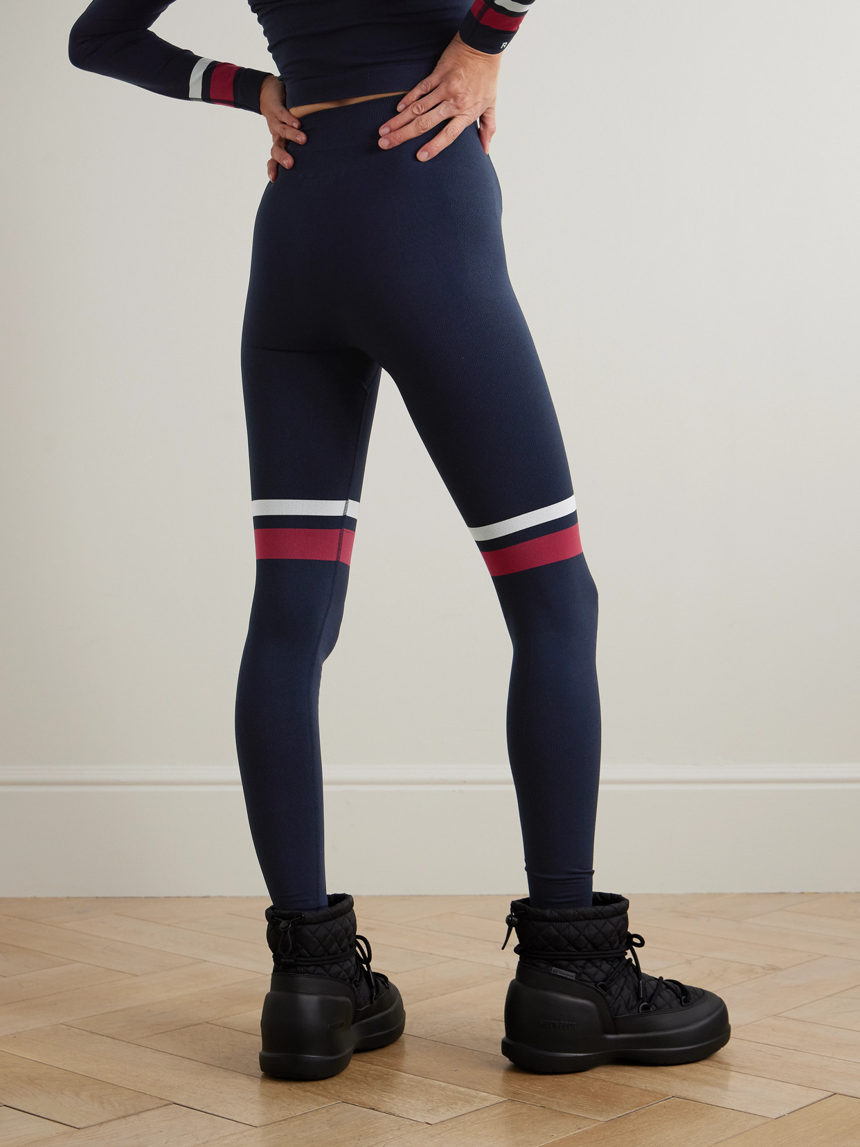 Falke Maximum Warm Striped Recycled-jersey Ski Leggings In Blue