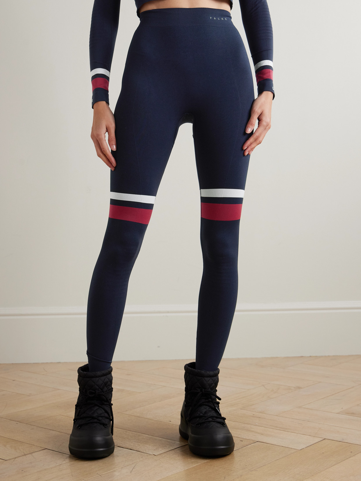 Falke Maximum Warm Striped Recycled-jersey Ski Leggings In Blue